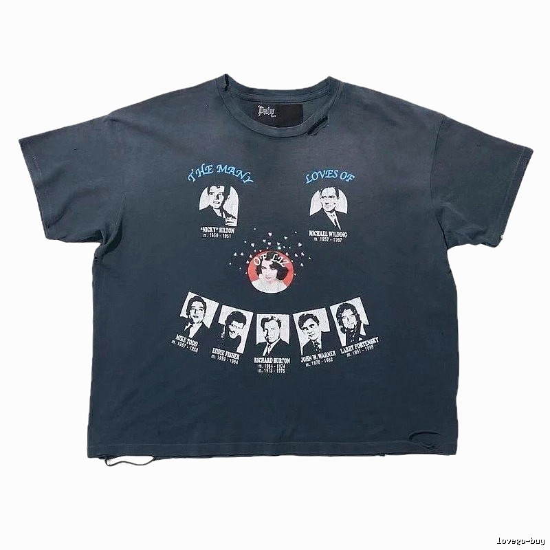 Paly Hollywood Portrait Print Vintage Charcoal Black T-Shirt