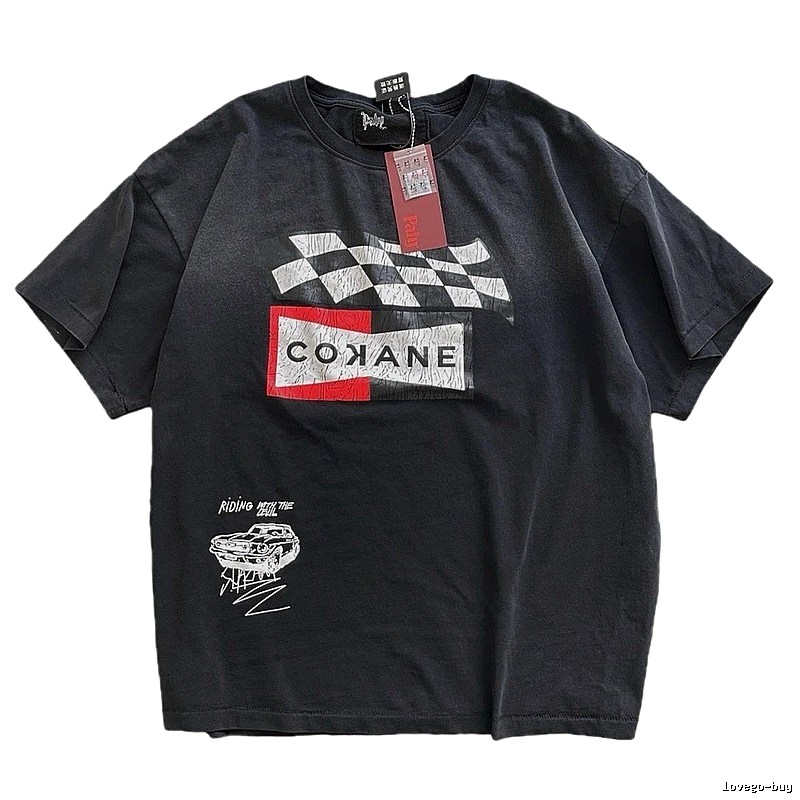 Paly Hollywood Racing Checkered Street Style Black T-shirt