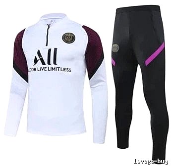 Paris Saint-Germain 2020-21 Half-Purple Sleeve Detail White Training Tracksuit Set Resort Wear