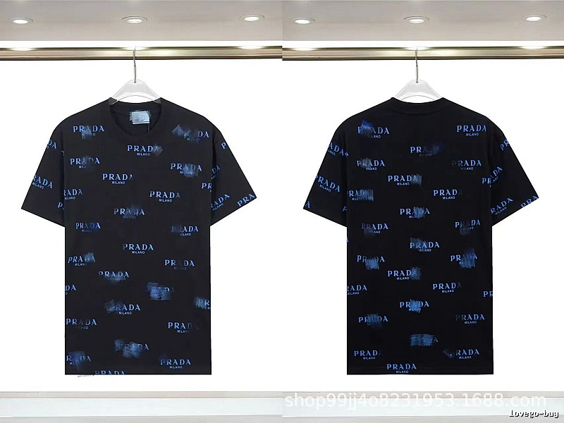 Prada All-over Printed Streetwear Style Black Short-sleeve T-shirt