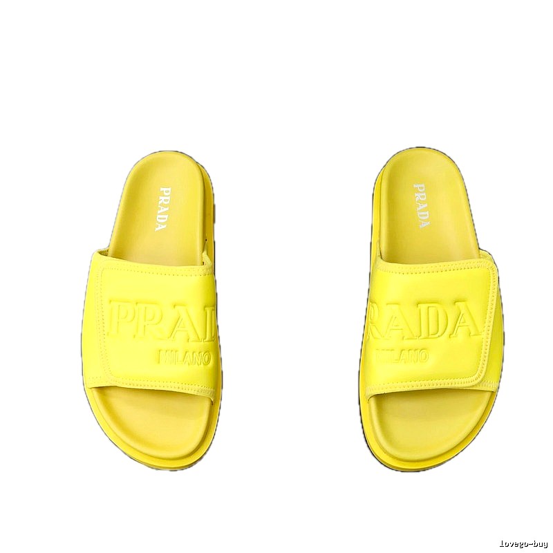 Prada Embossed Collection Minimalist Style Yellow Slide Sandals
