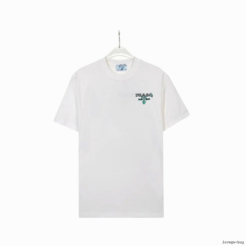 Prada Embroidered Minimalist Style White Short-sleeve T-shirt