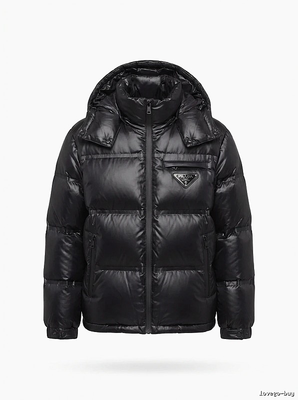 Prada triangle logo black down jacket