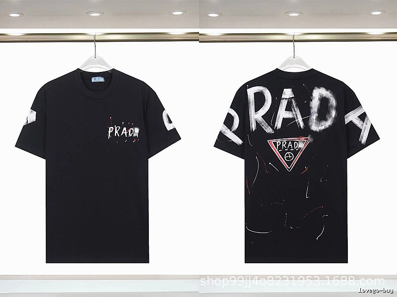 Prada Triangle Logo Graffiti Style Black Short-sleeve T-shirt