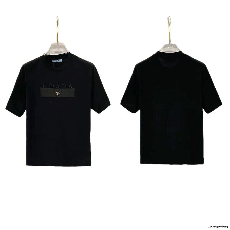 Prada Triangle Logo Light Luxury Style Black Short-sleeve T-shirt