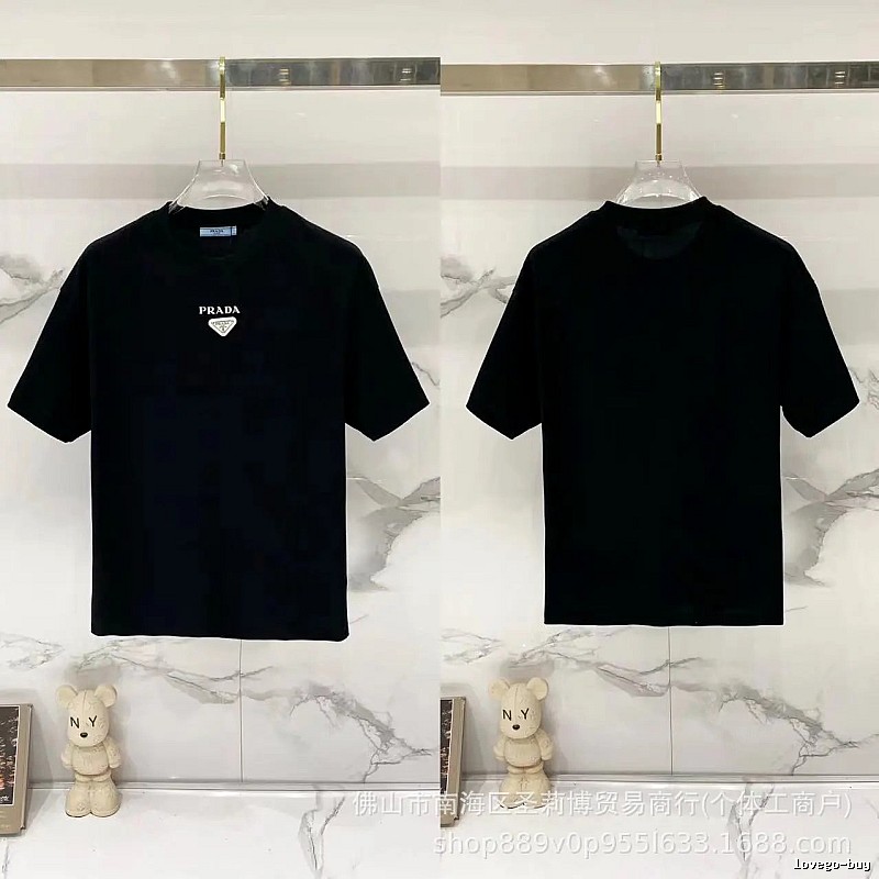 Prada Triangle Logo Minimalist Style Black Short-sleeve T-shirt