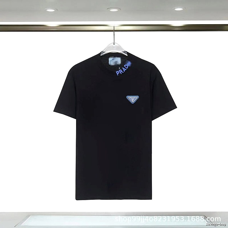Prada Triangle Logo Streetwear Style Black T-shirt