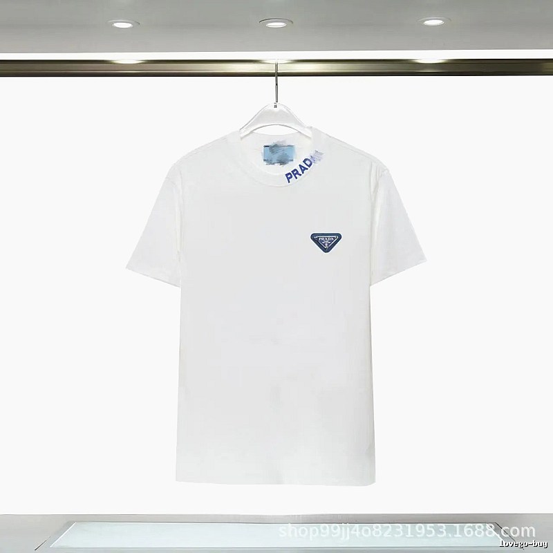 Prada Triangular Logo Minimalist Style White Short-sleeve T-shirt