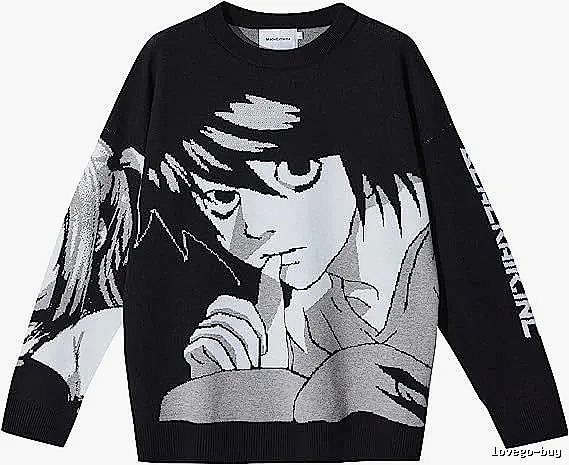 Premium Style Anime graphic sweater Black Knit Top for Minimal Outfits