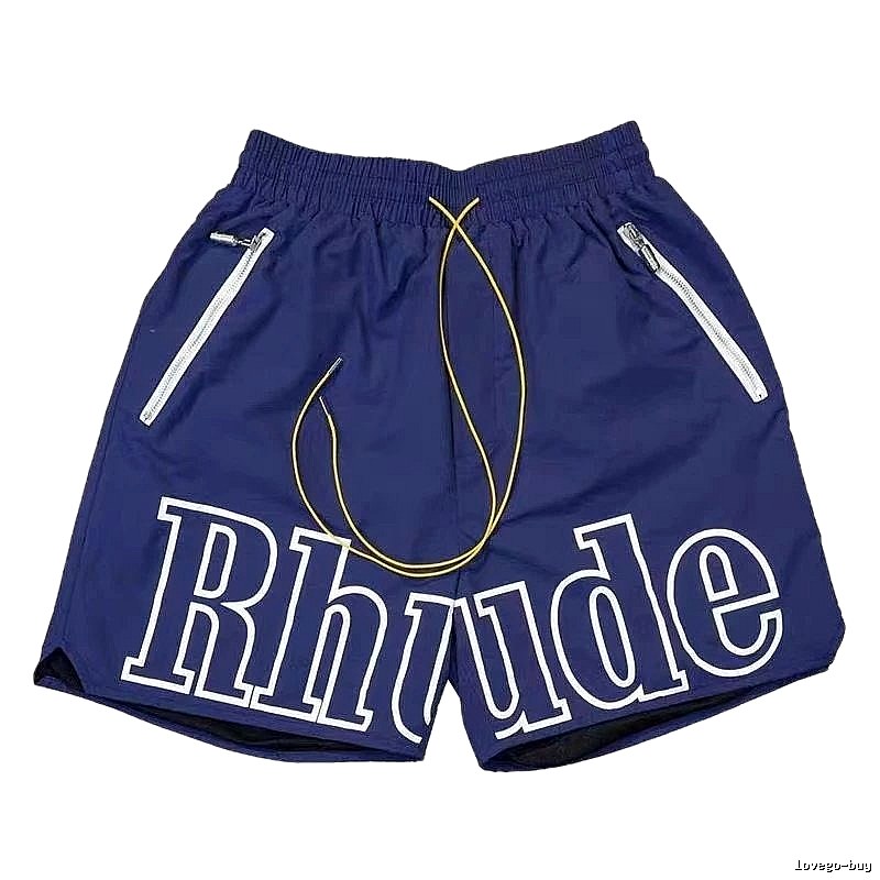 RHUDE letter-style dark blue shorts