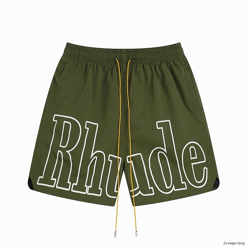 RHUDE letter-style military green shorts