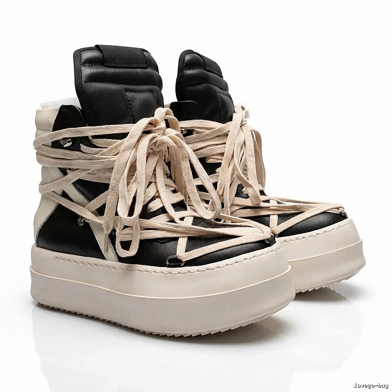 Rick Owens dark style black and white high-top shoes