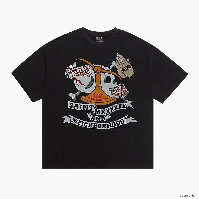 SAINT Skull Print Street Style Black T-Shirt