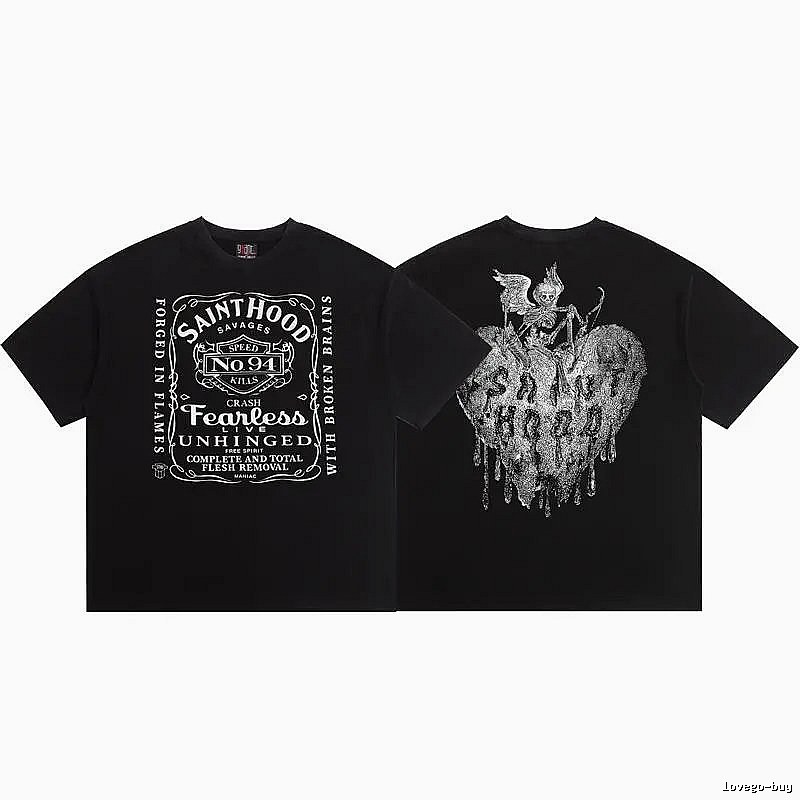 SAINTHOOD Skeleton Print Street Style Black T-Shirt