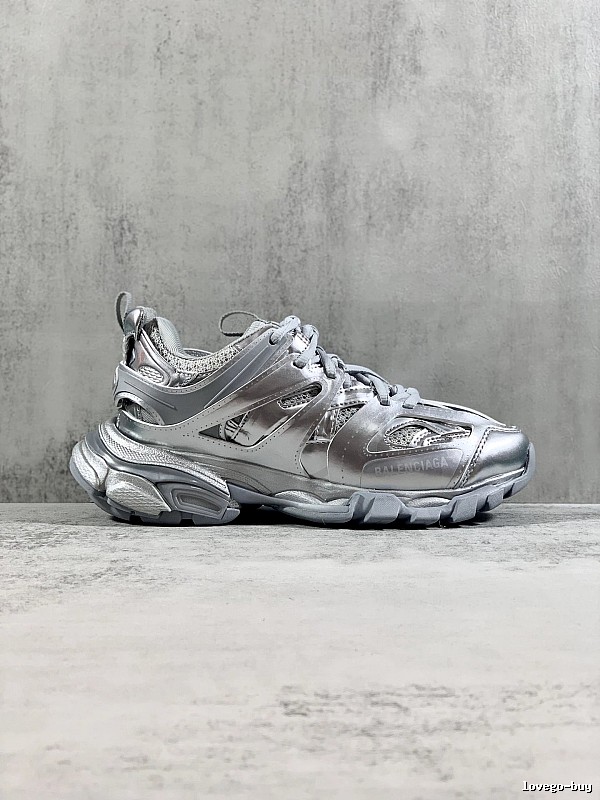 Silver Runner Sneaker by Balenciaga with Silver Layered Runner Side Profile