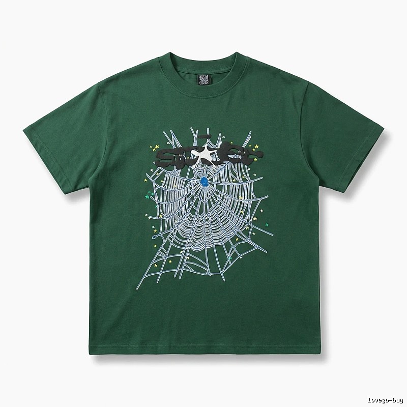Sp5der Spider Web Print Dark Green T-shirt