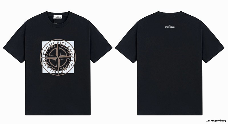 Stone Island Compass Print Street Style Black T-Shirt