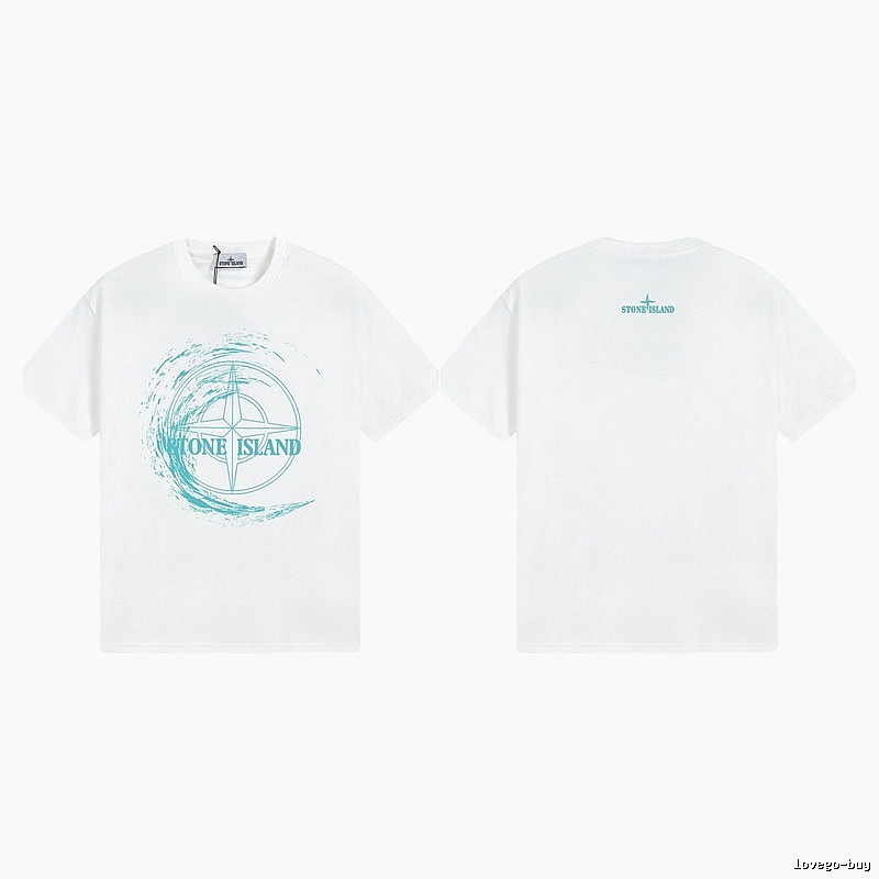 Stone Island Compass Print Street Style White T-Shirt