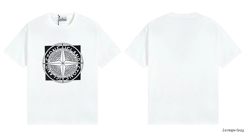 Stone Island Compass Print Street Style White T-Shirt