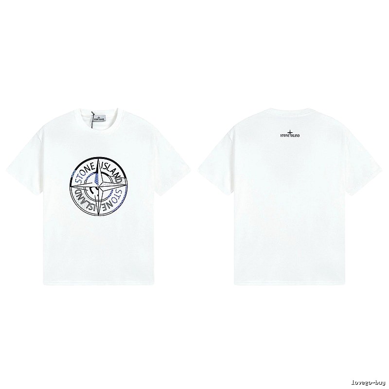 Stone Island Compass Print Street Style White T-shirt