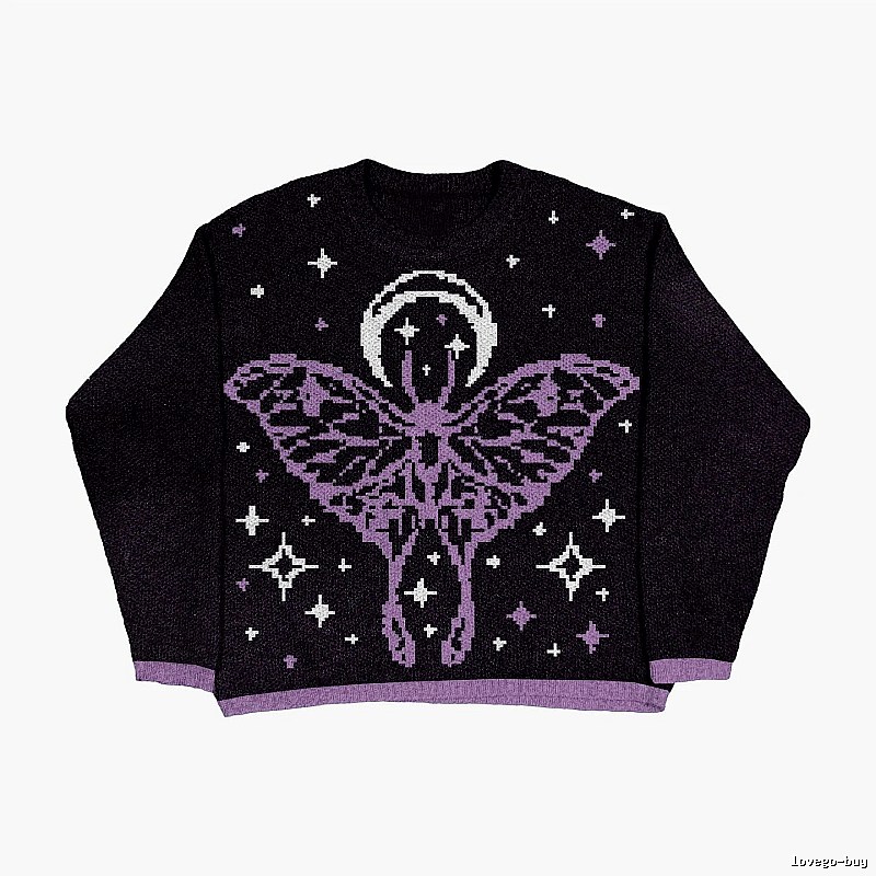 Streetwear Anime graphic sweater Black Knit Top with Logo Accent