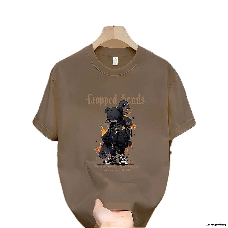 Streetwear Brand Skateboarding Bear Street Style Khaki T-Shirt
