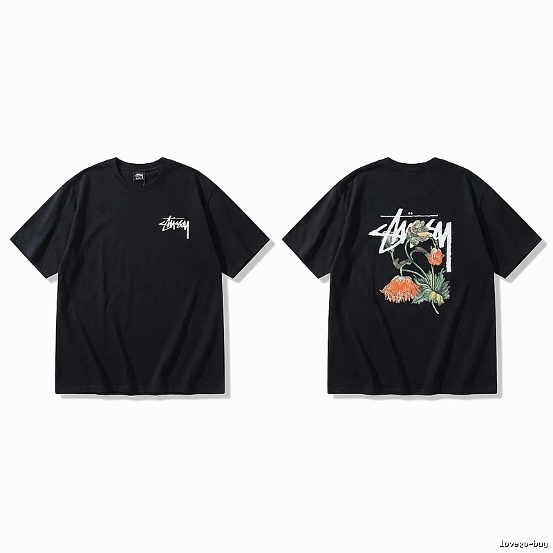 Stussy floral-style black T-shirt