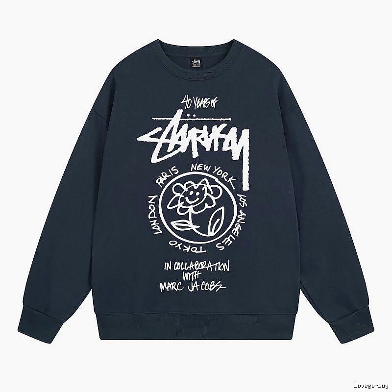 Stussy Navy Style 539 Graphic SweatShirt Poolside Style
