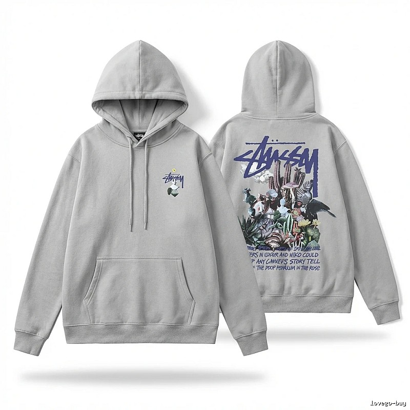Stussy - printed trendy gray hoodie