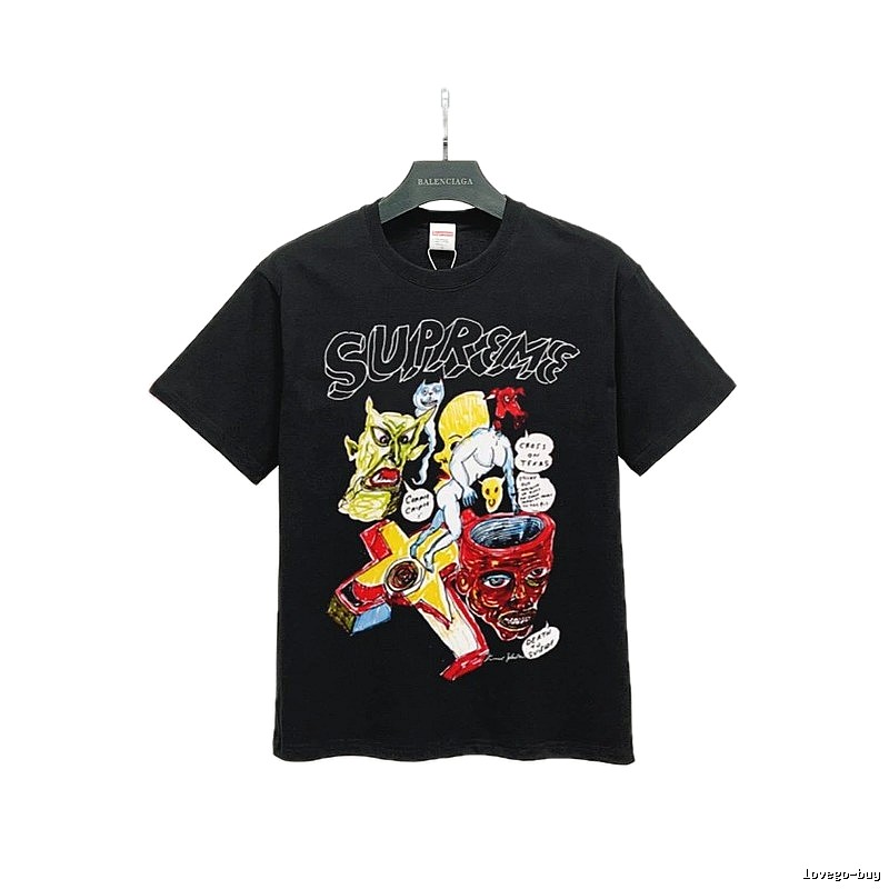 Supreme Graffiti Print Street Style Black T-Shirt