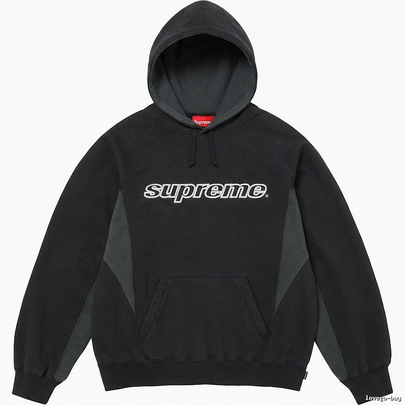Supreme patchwork-style black hoodie