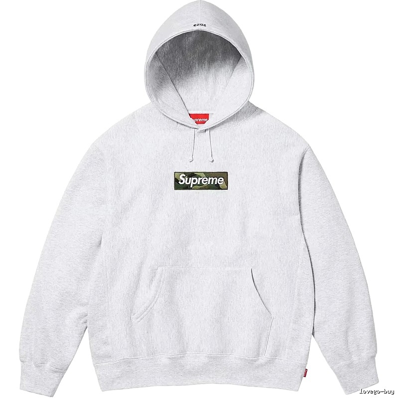 Supreme Patterned Logo hoodie Gray Red Oversized with Polished Detail