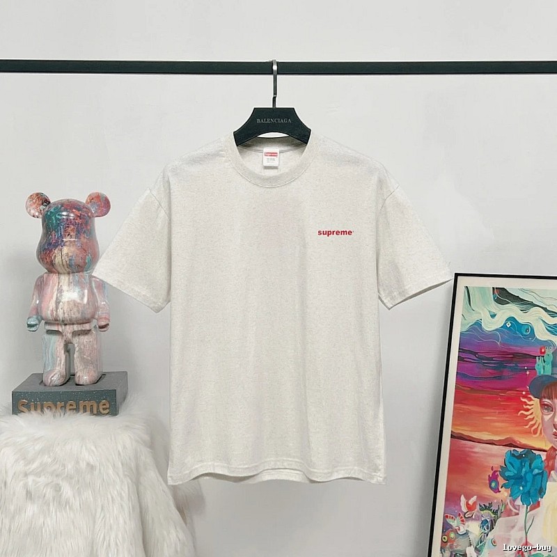 Supreme Small Logo Street Style Heather Gray T-Shirt