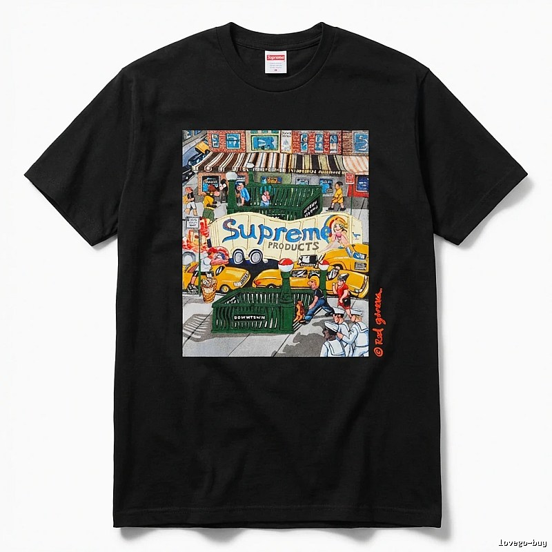 Supreme street style black T-shirt