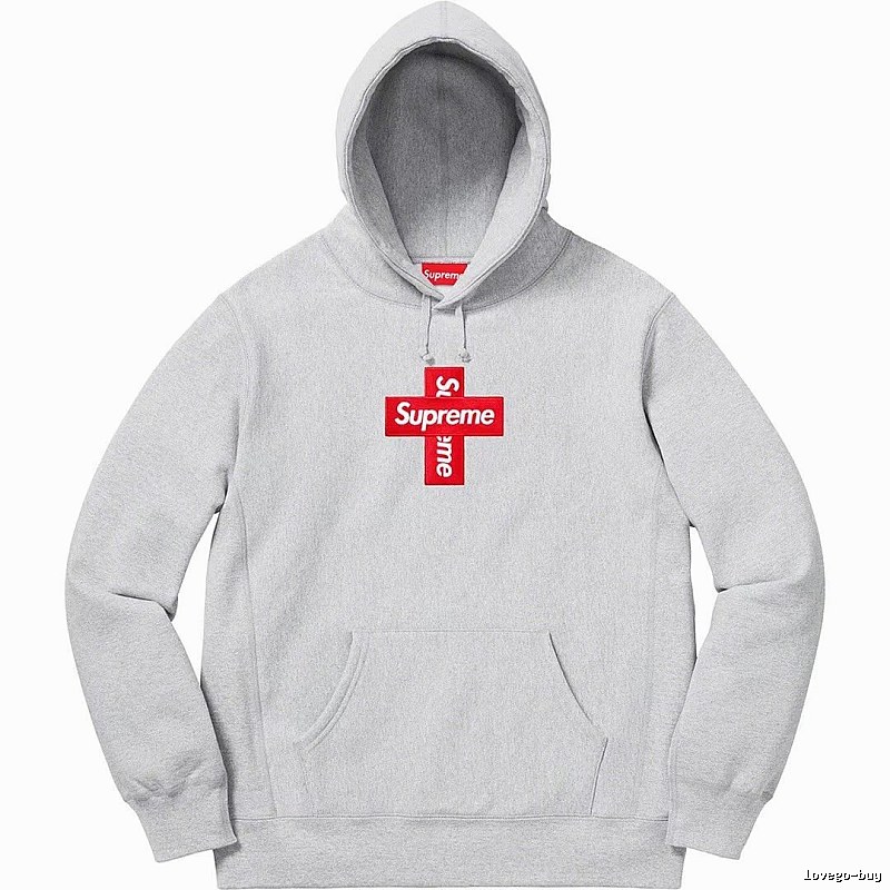 Supreme Streetwear Logo hoodie Gray Red Oversized with Logo Accent