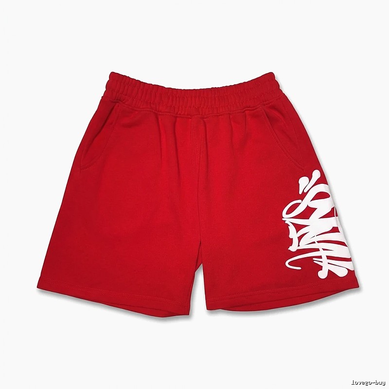 SynaWorld graffiti-style red shorts