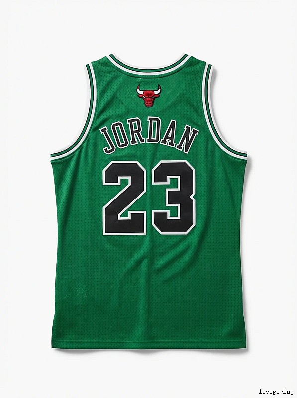 The green jersey with the number 23 of Michael Jordan