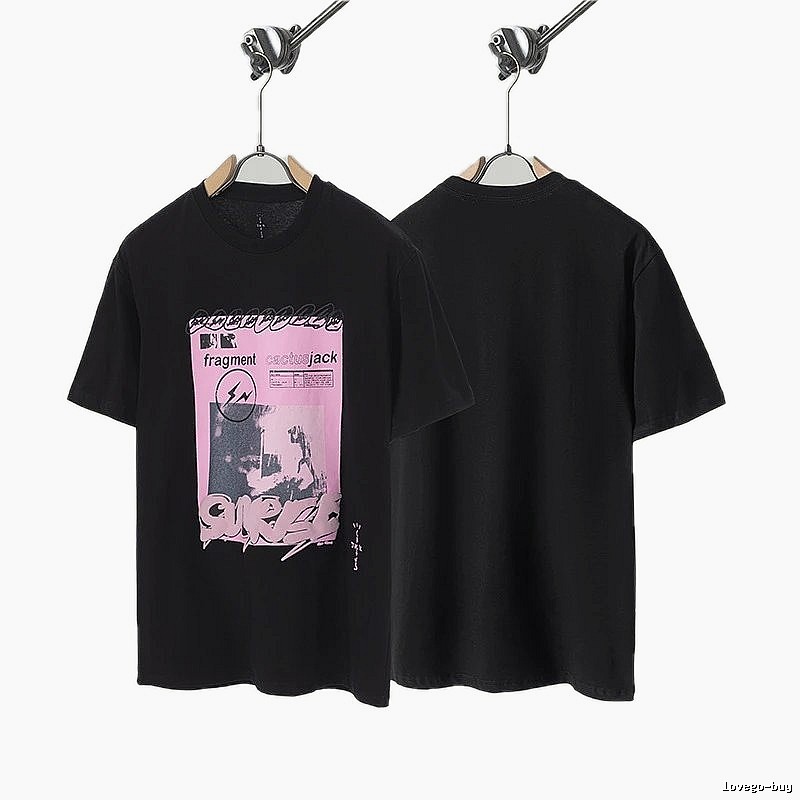 Travis Scott x Lightning Co-branded Graffiti-style Black T-shirt