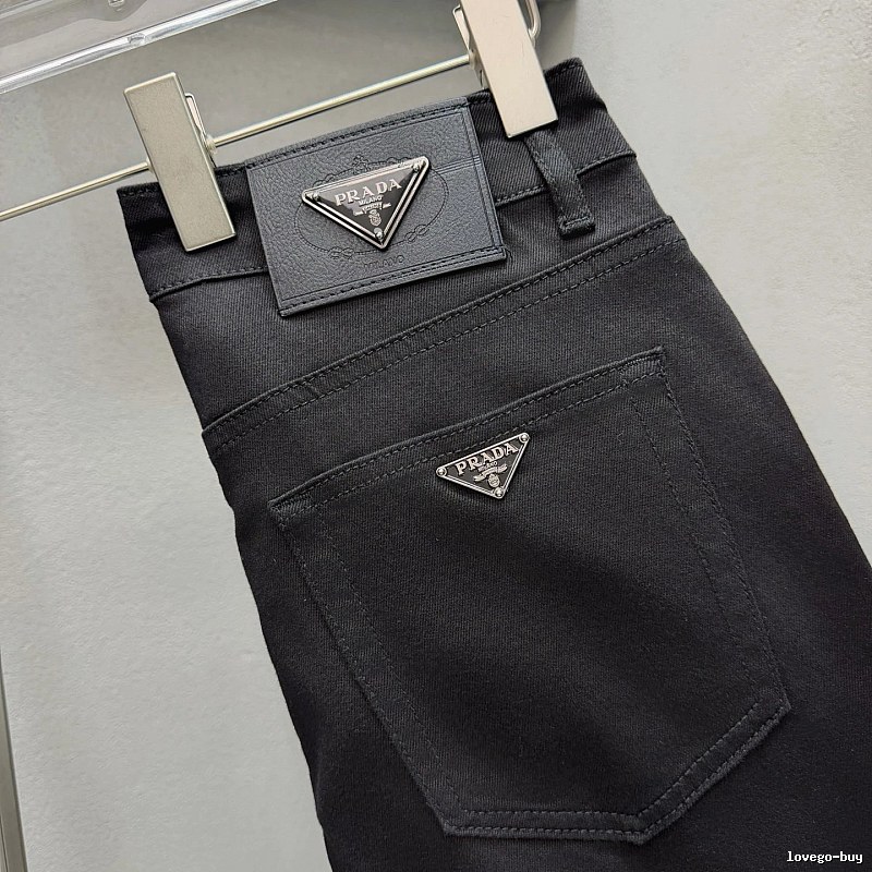 Triangle Hardware And A Structured Dark Denim Finish Prada Logo Jeans in Black