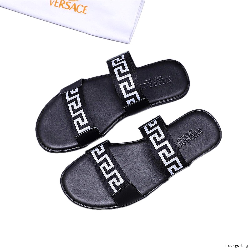 Versace Greek Key Light Luxury Style Black Slides