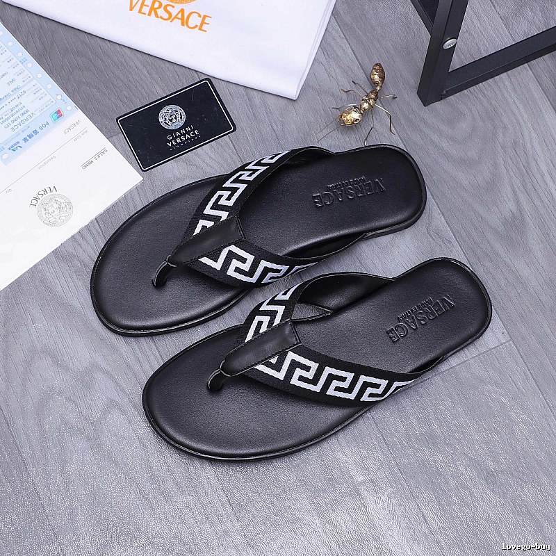 Versace Greek Key Trendy Style Black Flip-Flops