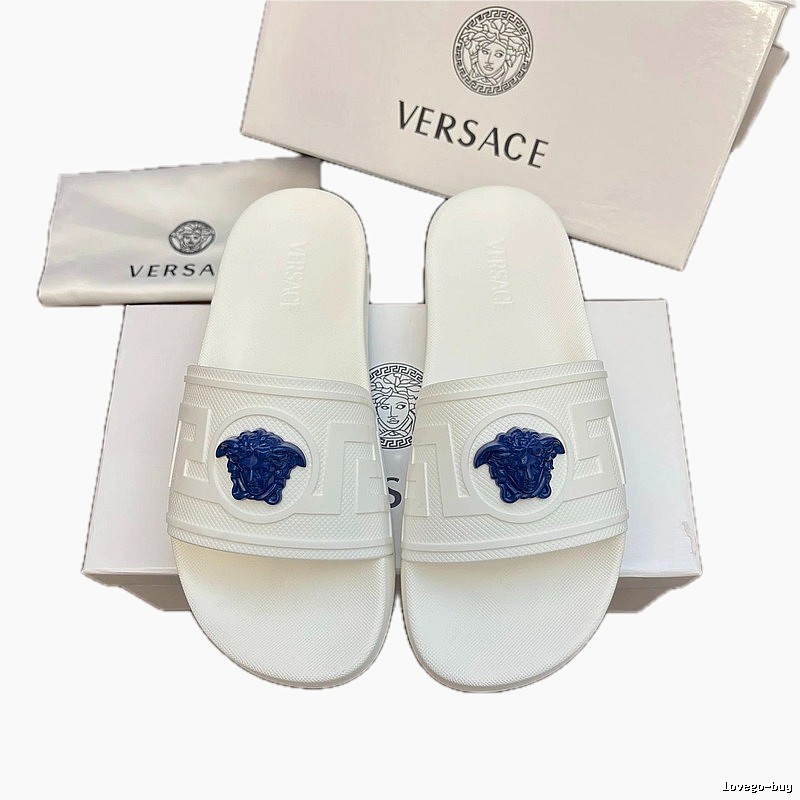 Versace Medusa Light Luxury Style White Slide Sandals
