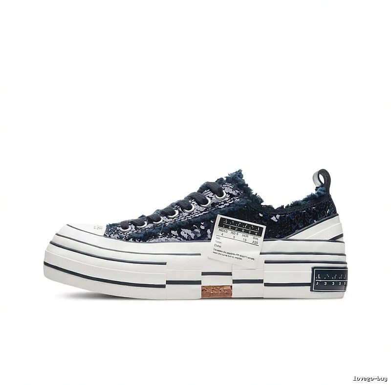 Xvessel denim-style black and white canvas shoes