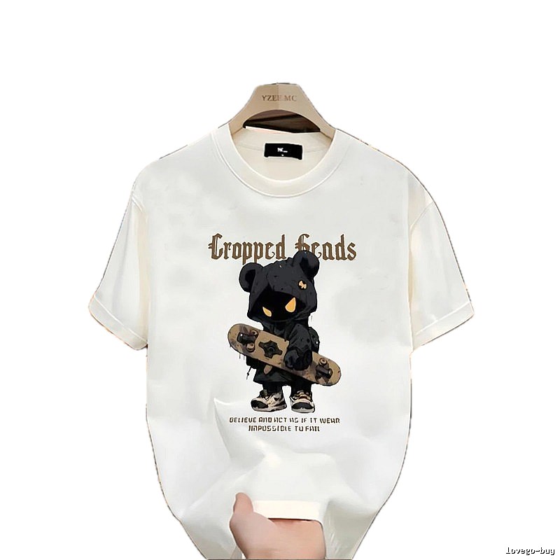 YZEEMC Bear Print Dark Style Off-white T-shirt